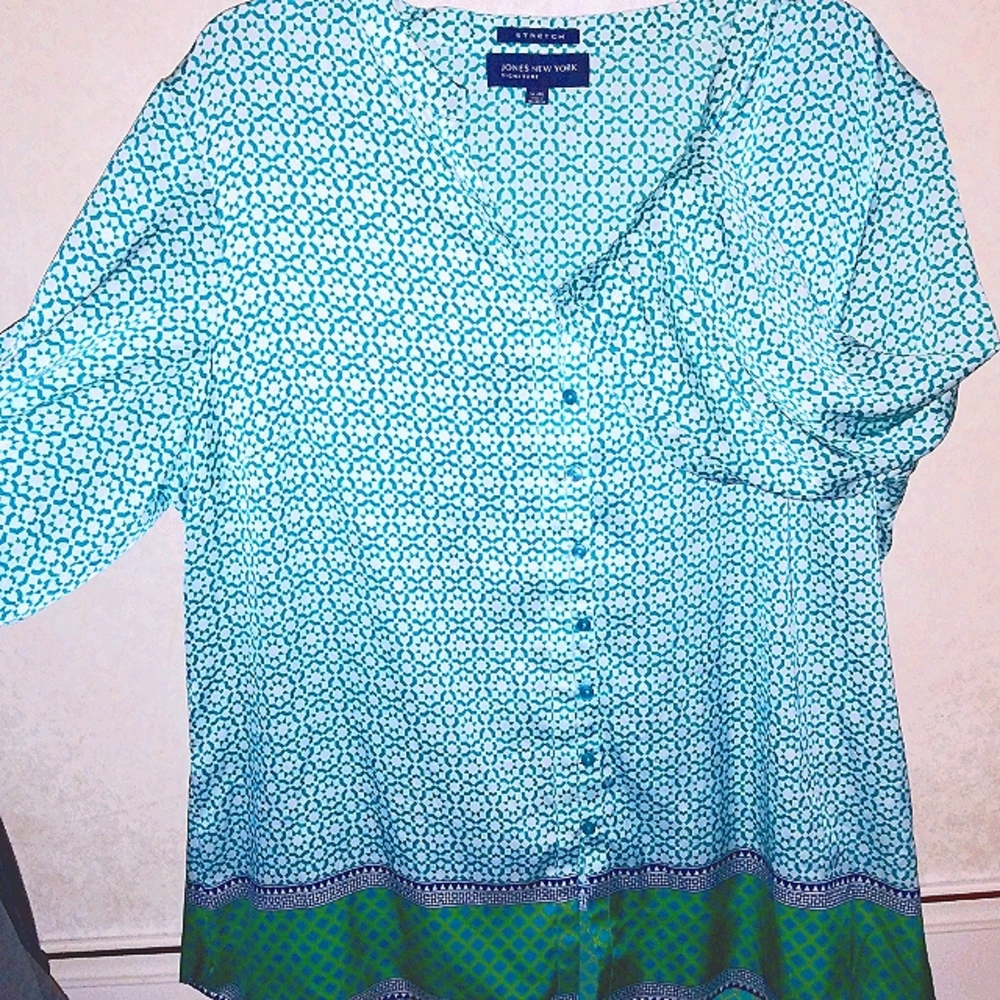 Womens Jones New York Long Sleeve Print Blouse XL